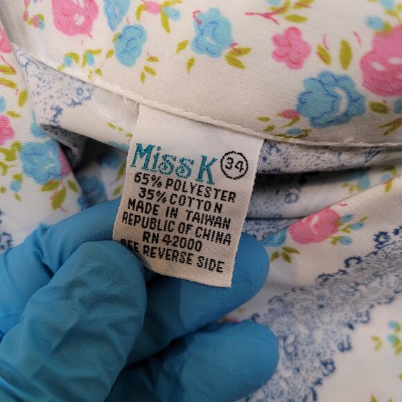 Vintage 70s Dagger Collar Floral Blouse Womens Medium Cottagecore Disco - Picture 10 of 10